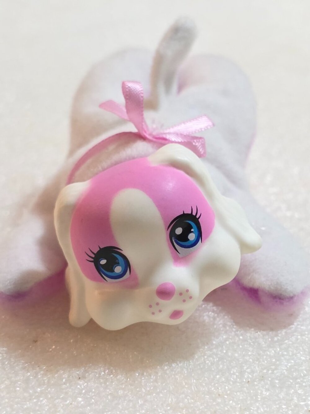 Puppy Surprise replacement Pink & White Puppy Dog Blue Eyes Ribbon Vinyl Face 4"